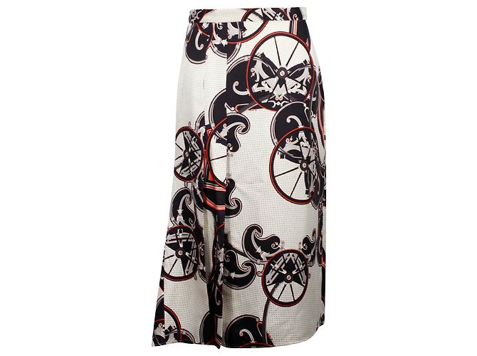 Hermès Saia Midi Estampada Hermes em Seda Creme Branco Cru