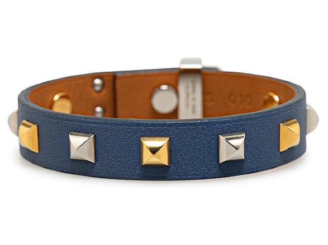 Hermès Bracelet en cuir Hermes Mini Dog Clou Studs T2 Navy Silver en très bon état Bleu  ref.1400068