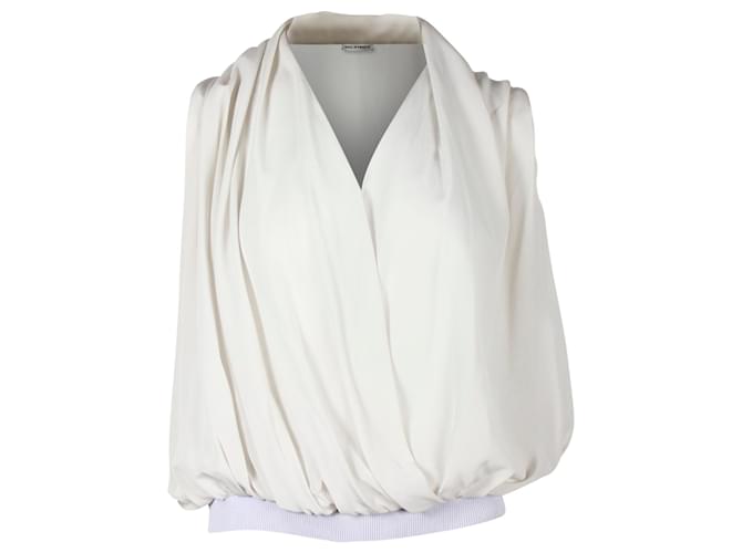 Hermès Sleeveless Draped Blouse in White Silk Cream  ref.1400071