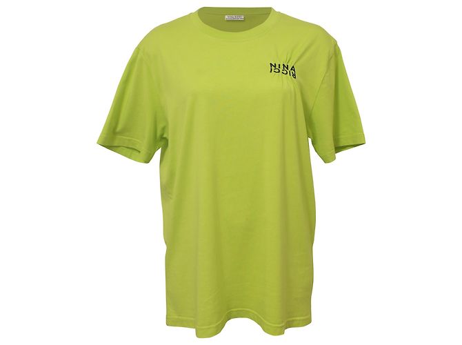 Camicia girocollo ricamata Nina Ricci in cotone verde lime