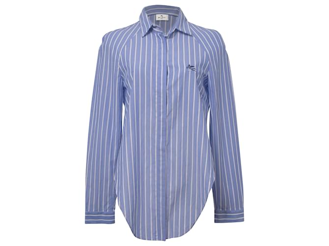 Blusa Camicia Cropped di Etro in Cotone Rigato Blu Blu chiaro  ref.1400075