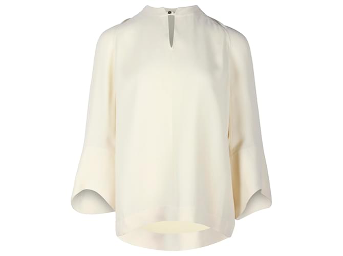 Blusa Hermès de manga comprida em seda creme Branco Cru Algodão  ref.1400076