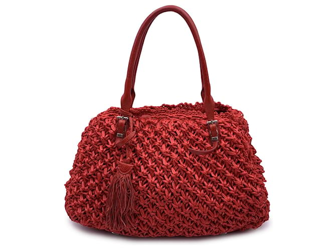 Ermanno Scervino Red Raffia and Leather Tote Shoulder Bag Synthetic  ref.1400104