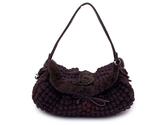 Ermanno Scervino Brown Wool Knit Tote Shoulder Bag Handbag  ref.1400107