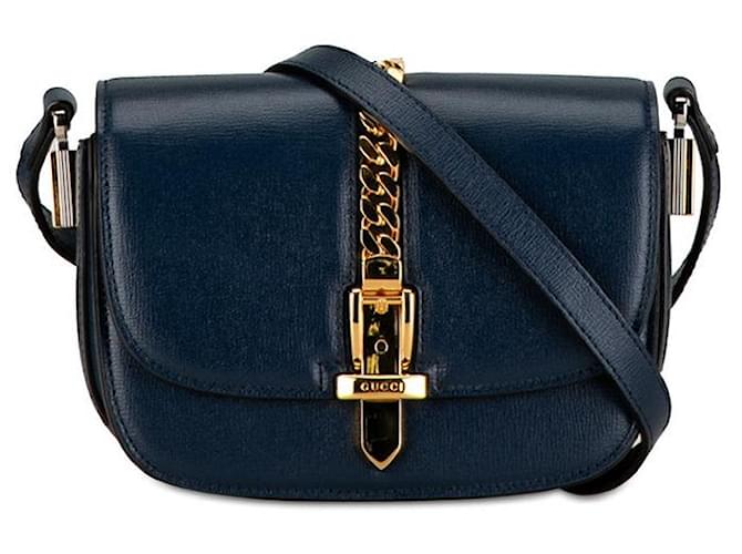 Bolsa de ombro de couro Gucci Sylvie 615965 azul marinho em muito bom estado  ref.1400162