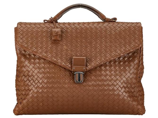 Pasta de couro Bottega Veneta Intrecciato Business Bag em muito bom estado Marrom  ref.1400185