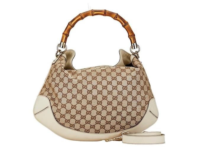 Gucci GG Canvas Bamboo 2WAY Shoulder Handbag 169961 in Very Good Condition Beige Cloth  ref.1400186