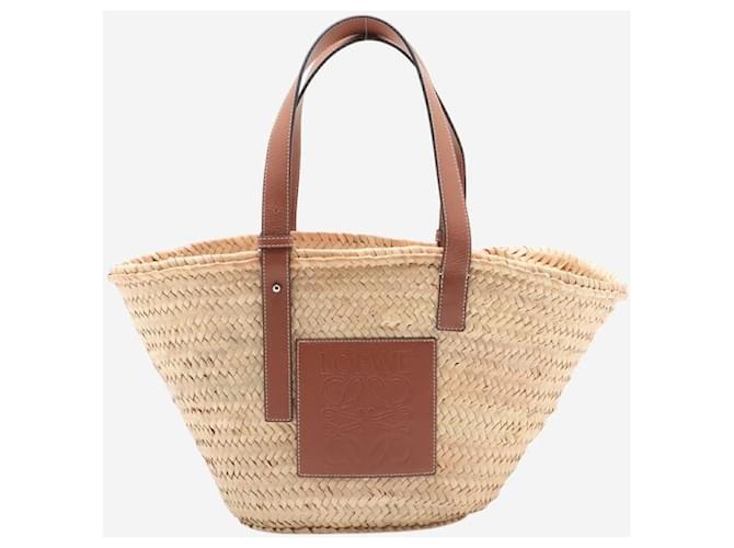 Loewe Neutral basket bag in palm leaf and calfskin Cloth  ref.1400276