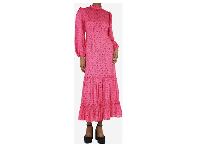 Autre Marque Pink high-neck floral-printed tiered midi dress - size XS Cotton  ref.1400293