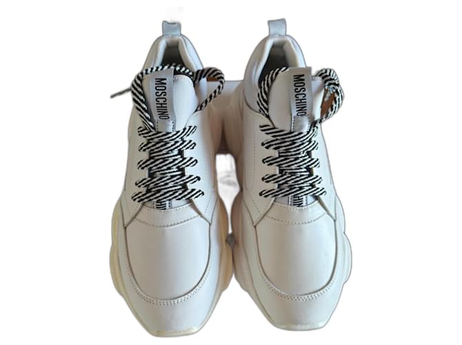 Sneakers Teddy de Moschino Fourrure Blanc  ref.1400304