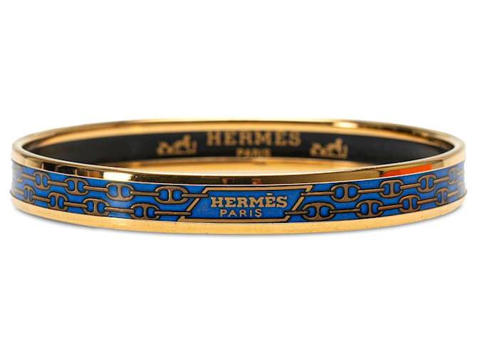 Bracelet Hermès Bleu Étroit Chaîne d'Ancre Émail 65 Plaqué or  ref.1400316