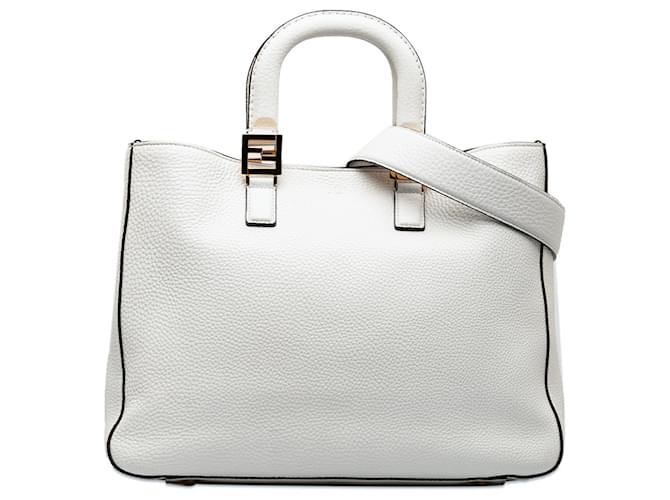 Fendi White Medium Selleria FF Tote Leather Pony style calfskin ref.1400341 Joli Closet