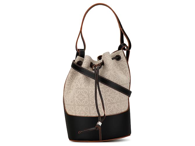 LOEWE Gray Medium Anagram Canvas Balloon Black Grey Leather Cloth Pony-style calfskin Cloth  ref.1400355