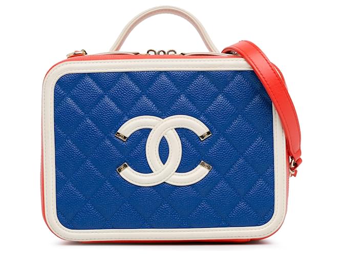 Chanel Blue Medium Tricolor Caviar CC Filigree Vanity Case Leather  ref.1400359