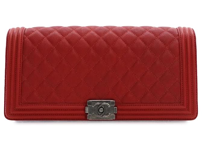 Chanel Red Quilted Caviar Boy Clutch Leather  ref.1400365