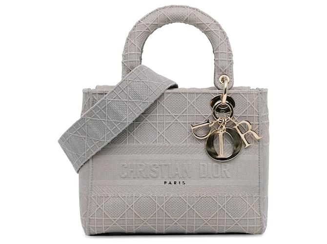 Dior Gray Medium Cannage Lady D-Lite Grey Cloth Cloth  ref.1400369