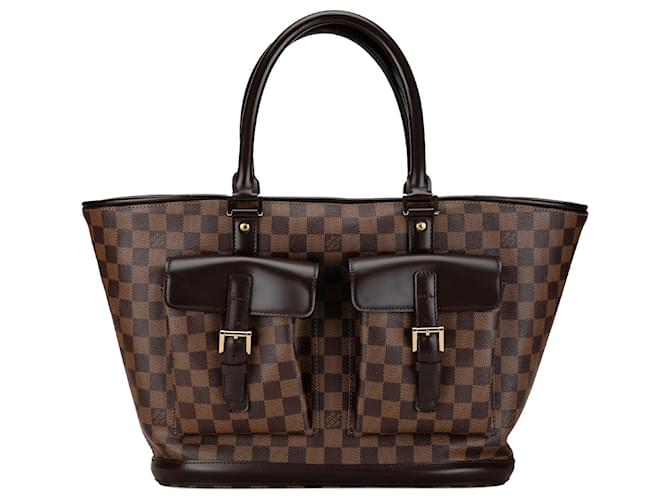 Louis Vuitton Brown Damier Ebene Manosque GM Braun Leder Leinwand Kalbähnliches Kalb  ref.1400390