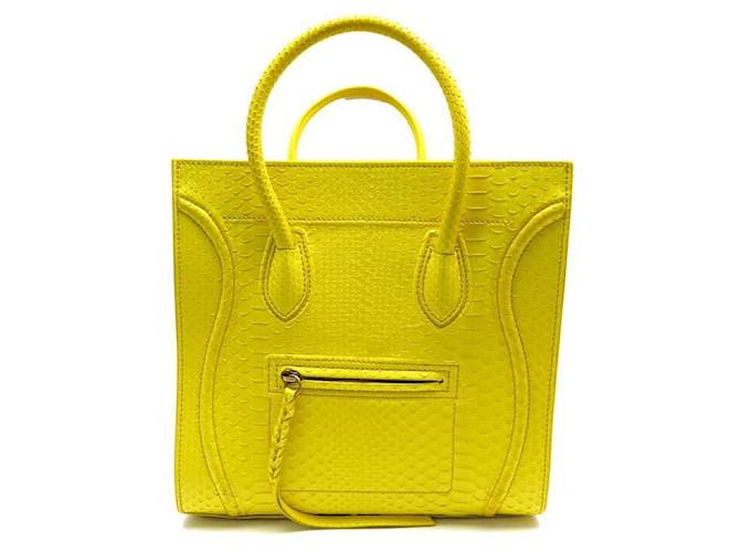 Céline CELINE BAGAGEM MÉDIA FANTASMA BOLSA BOLSA DE MÃO DE COURO PYTHON AMARELO Couros exóticos  ref.1400404