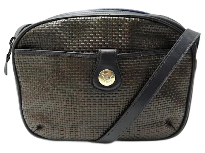 Céline VINTAGE CELINE HANDBAG WITH TRIOMPHE CLASP IN LEATHER BOX INTERLACE CROSSBODY BAG  ref.1400418