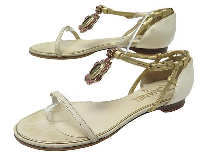 CHANEL SHOES GRIPOIX STYLE STRAP SANDALS 37 LEATHER & EEL SHOES Cream  ref.1400422