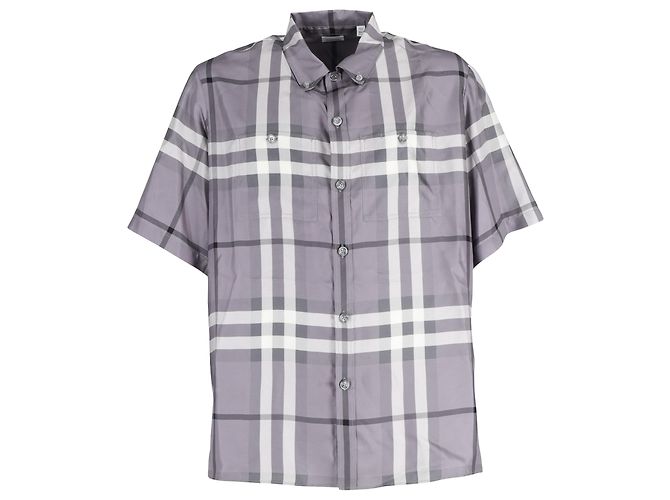 Camicia Burberry Bethnal Check in seta grigia Grigio