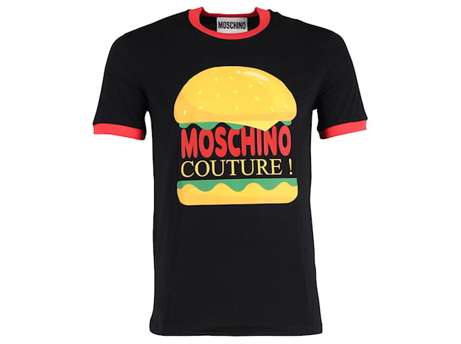 Camiseta con cuello redondo y estampado de hamburguesas de algodón negro de Moschino Couture  ref.1400446