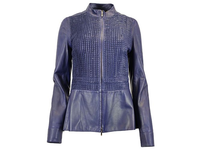 Giacca frontale testurizzata Escada in pelle blu navy