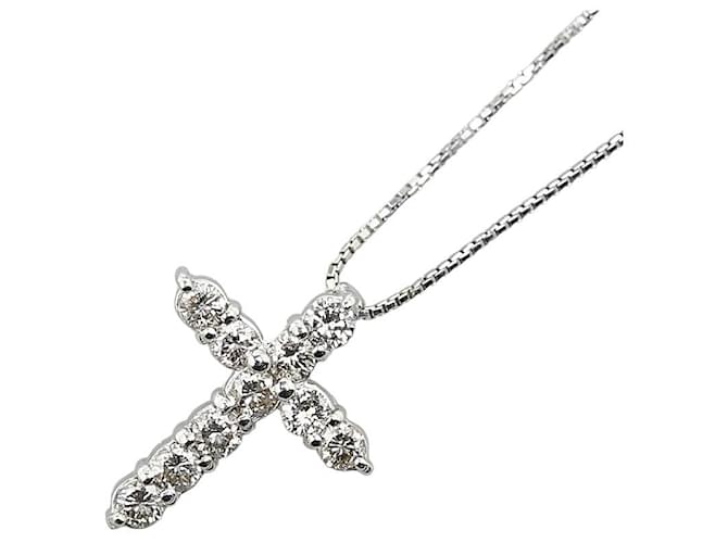 & Other Stories LuxUness Platinum Diamond Cross Necklace Metal Necklace in Excellent condition Silvery  ref.1400506