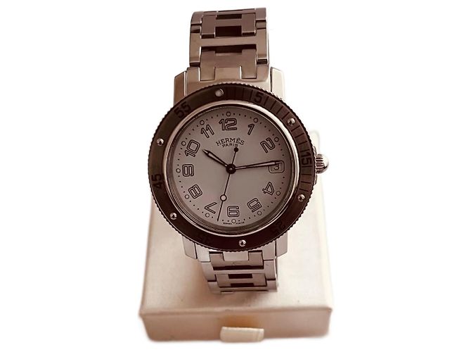 Montre Hermès Clipper GM Acier Cadran Blanc