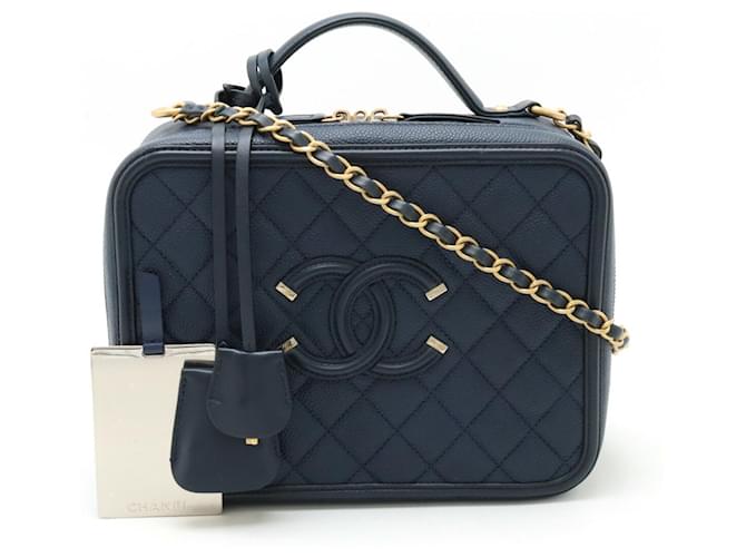 Timeless Chanel CC Filigree Navy blue Leather  ref.1400826