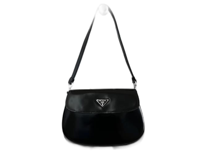 Vitello Bolsa Prada Cleo Flap Preto Couro  ref.1401170