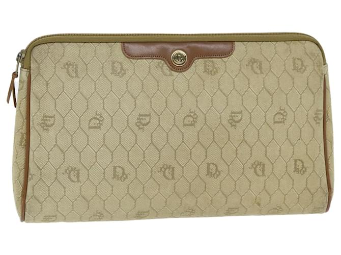 Christian Dior Honeycomb Canvas Clutch Bag PVC Leather Beige Auth bs14451  ref.1401185