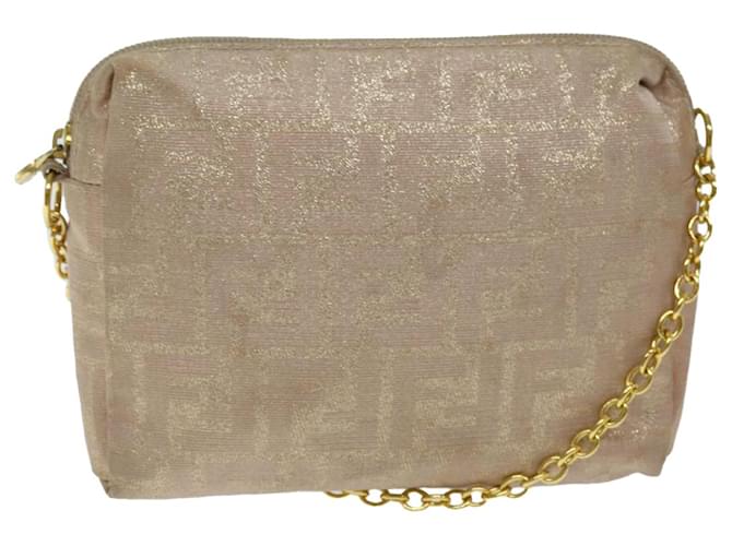 FENDI Chain Zucca Canvas Shoulder Bag Beige Auth 74583  ref.1401187