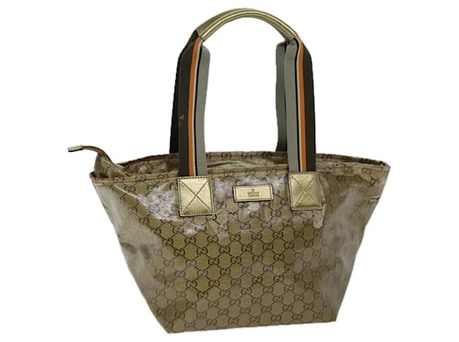 GUCCI GG Crystal Einkaufstasche Gold Grau Braun 131230 Auth 75308 Golden Leinwand  ref.1401191