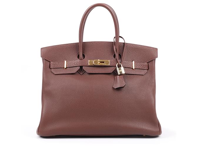 Hermès HERMES BIRKIN 35 Togo Marron Foncé Raccordi in metallo dorato E: 2001 Marrone Pelle  ref.1401371