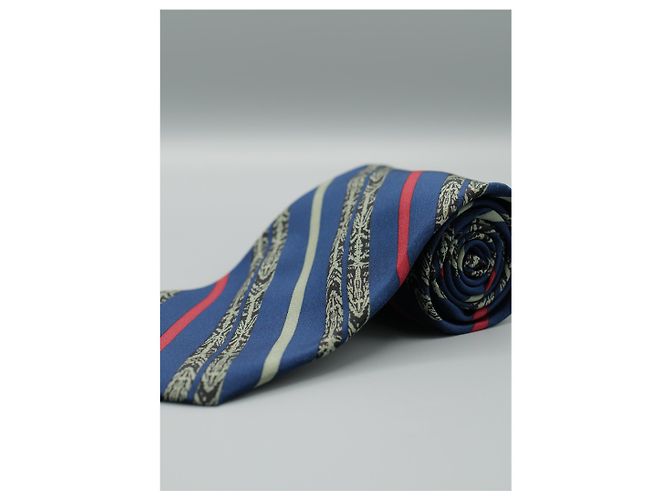 Cravatta Trussardi in seta blu con righe rosse e grigie