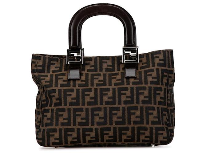 Borsa a mano in tela Zucca in pelle Fendi 26693 in ottime condizioni Marrone  ref.1401475