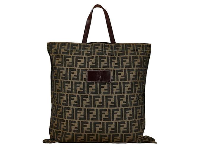 Sac à main tote en toile Zucca Fendi en cuir marron en très bon état  ref.1401485