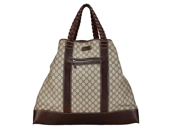 Gucci PVC Leather GG Supreme Handbag Tote 140946 in Very Good Condition Beige Plastic  ref.1401492