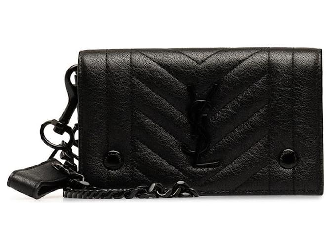 Yves Saint Laurent V-Stitch Leather Chain Wallet Shoulder Bag in Great Condition Black  ref.1401501