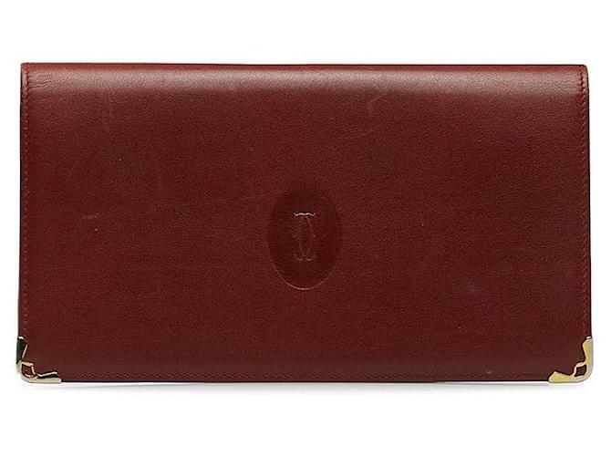 Cartier Must Line Leather Long Wallet in Good Condition Red  ref.1401538