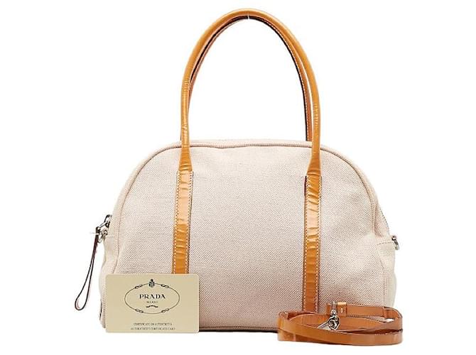 Bolsa de mão 2WAY em lona e couro Prada B10248 em boas condições Laranja  ref.1401548