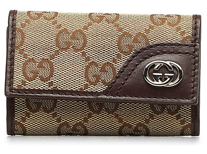 Gucci GG Canvas Interlocking G Schlüsselcase 181680 aus beigem und braunem Leder in gutem Zustand Leinwand  ref.1401561