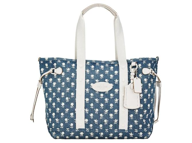 Sac à main Coach Denim en cuir à motif fleur en très bon état Toile Bleu  ref.1401574