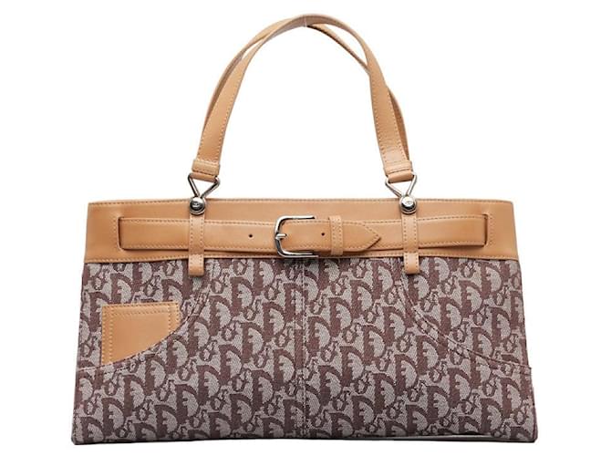 Dior Trotter Canvas Leder Handtasche Braun Beige in sehr gutem Zustand Leinwand  ref.1401581