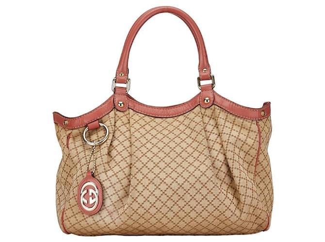 Gucci Canvas Leder Sukey Handtasche Tote 211944 in fairem Zustand Braun Leinwand  ref.1401591