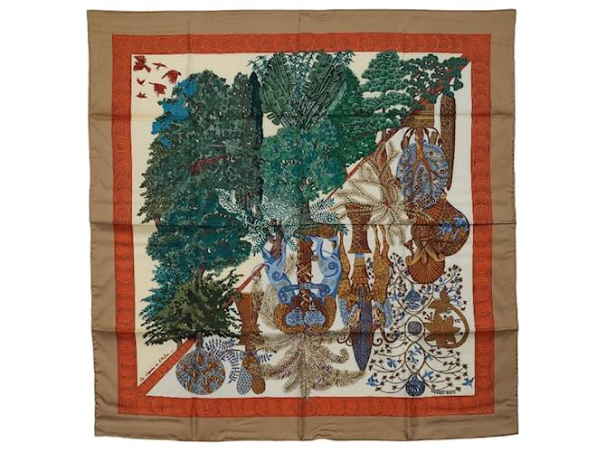 Hermès Hermes Silk 89x89 Carre 90 Les legendes de l'Arbre Scarf in Very Good Condition Beige Cloth  ref.1401593