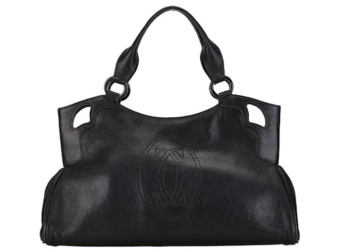 Cartier Cutout Leather Marcello Shoulder Bag MM in Very Good Condition Black  ref.1401596