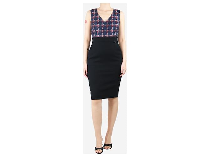 Chanel Vestido midi entallado de cuadros abstractos negro - talla UK 14 Lana  ref.1401604