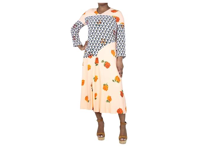 Dries Van Noten Vestido midi com estampa geométrica e floral pêssego - tamanho Reino Unido 12 Laranja Viscose  ref.1401635